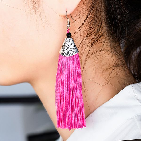 

x&p fashion exaggerated boho bohemian brush drop earrings for women girl charm tassel long earring jewelry gift, Silver