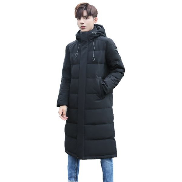 

men x-long white duck down jacket nice winter over the knee thicken slim fit warm jackets and coats male brand clothing, Black
