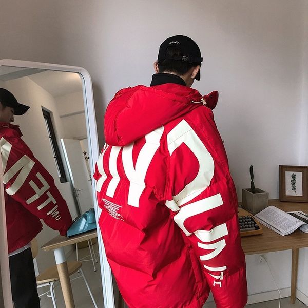 

2019 winter hip hop youth coat letter printing thickening warm cotton-padded clothes student bread tide parka men jacket -2xl, Tan;black