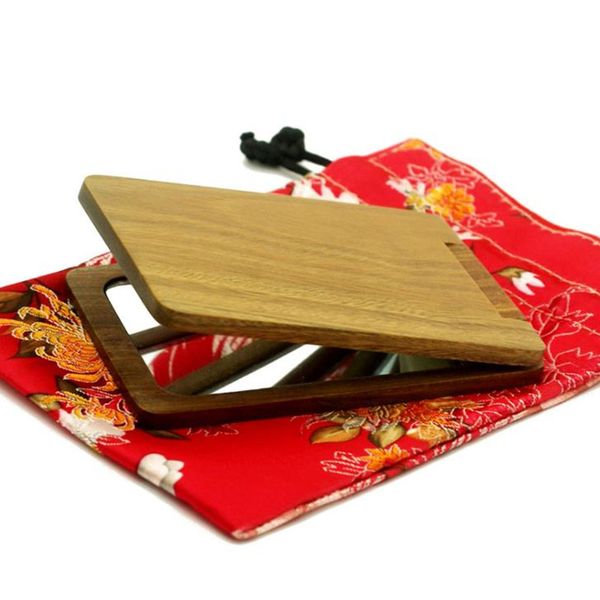 

green sandalwood double-sided makeup mirror magnifying glass gift portable pocket mirror wooden makeup mirror f3149