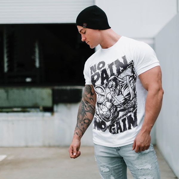 

2020 sports bodybuilding leisure muscles printing fitness european and american tide brand short sleeve t-shirt men, White;black