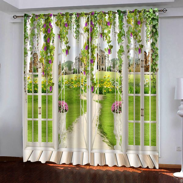 

custom curtains european curtains purple flower building in the garden outside the window p painted 3d curtain living room