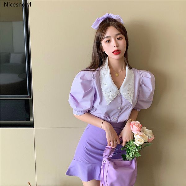 

retro design purple lapel women's summer new french court style loose short-sleeved shirt womens blouse women, White