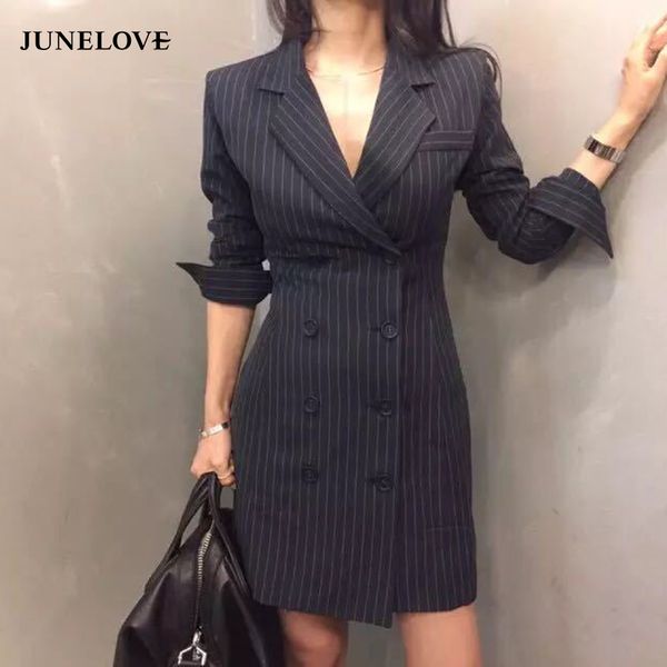 

junelove women long sleeve double breasted blazers jackets vintage striped female slim blazer office lady casual blazer outwears, White;black