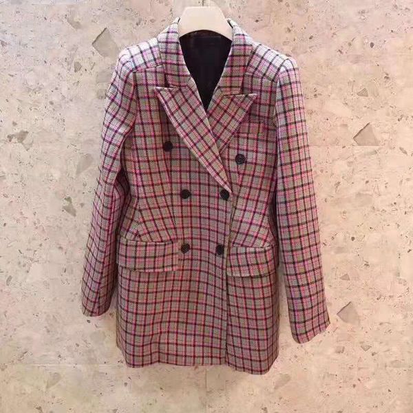 

2019 latest 100% wool women fashion jacket with letter print on lining and button runway plaid coat, Black