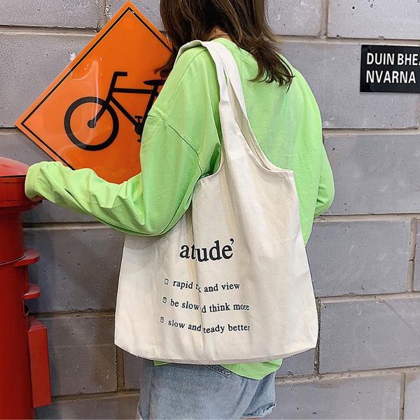 

ladies handbags canvas tote bag attitude letters pattern shopping travel women eco reusable shoulder shopper bags bolsas de tela