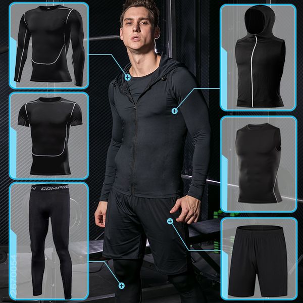

men's tracksuit compression sports suit gym fitness clothes running jogging sport wear training exercise workout tight dry fit, Black;blue