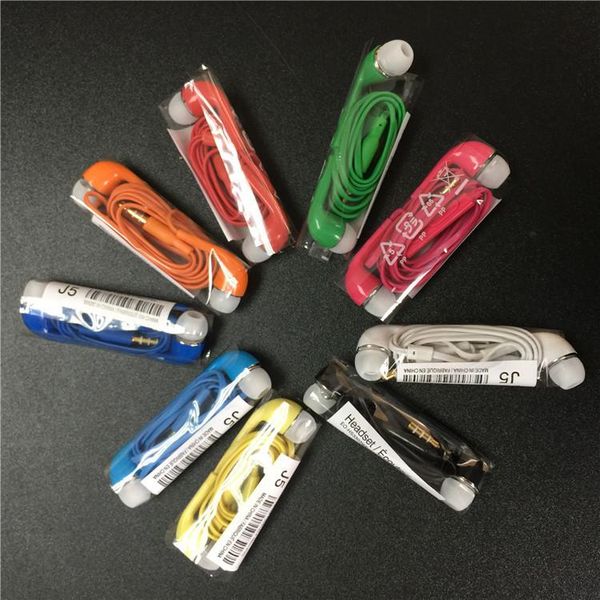 

2018 colorful 3.5mm j5 in-ear earphone earbuds headphones headset w/ remote & mic for samsung galaxy s3 s4 all other phones 50pcs