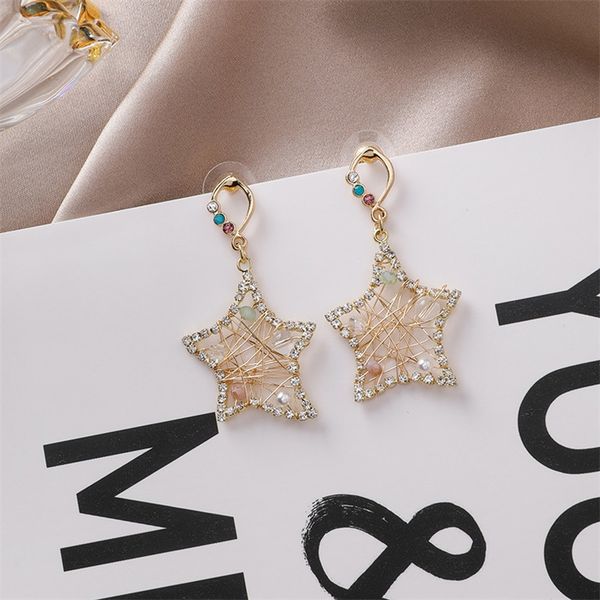 

корейский моды личности качества обмотка пятиконечная звезда кристалл цвета серьги vintage преувеличены перл женщин серьги, Silver