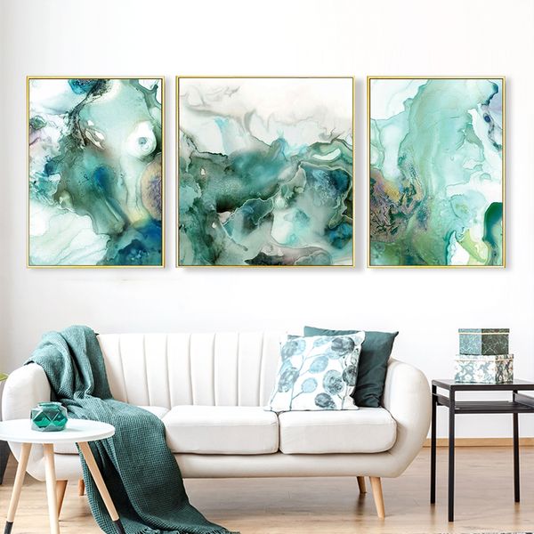 2019 Abstract Mint Green Marble Wall Art Pictures Canvas Painting Gallery Posters And Prints Interior For Living Room Home Decor From Baibuju8 37 07