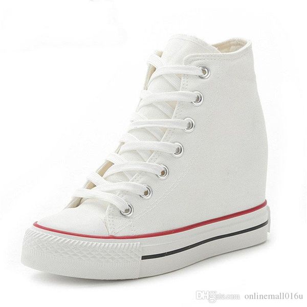 

superstar wedges canvas shoes woman platform vulcanized shoes hidden heel height increasing casual shoes female chaussure femme, Black;white