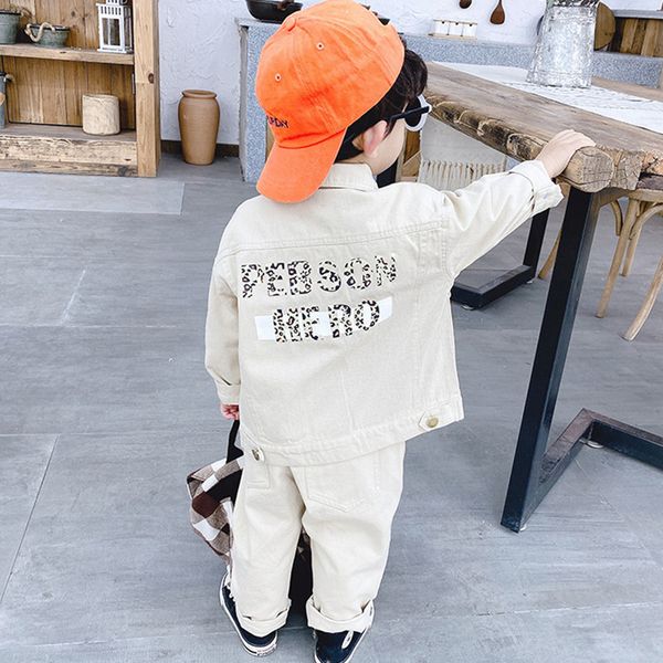 

dfxd spring children clothes boy set new fashion letter jacket coat+pant two piece korean style clothing sets 1-7t t200413, White