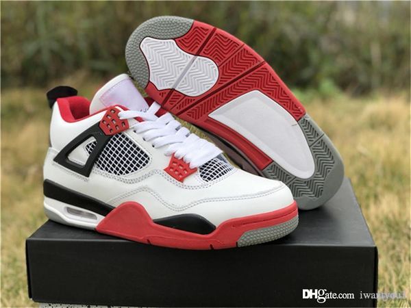 

2019 authentic air og 4 fire red retro basketball shoes man 30th anniversary white varsity red black athletic sneakers 308497-110 with box