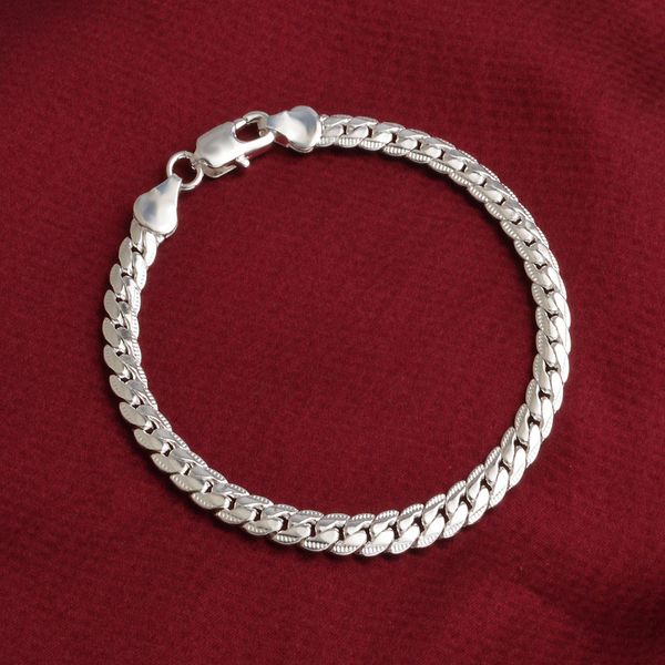 

selling 925 silver plated 5mm mens bracelet jewelry copper cuban link chain bracelet for women and men 20cm, Golden;silver