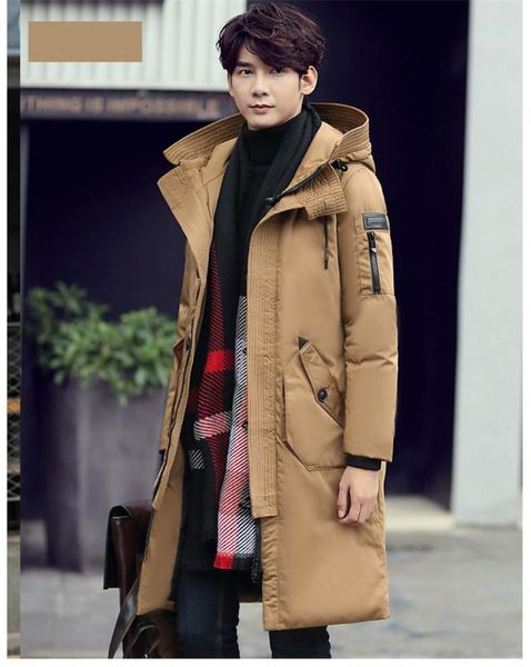 

quality 2020 mens high white duck down jacket warm winter coat hooded men's jackets long parka jaqueta masculino wxf400, Black