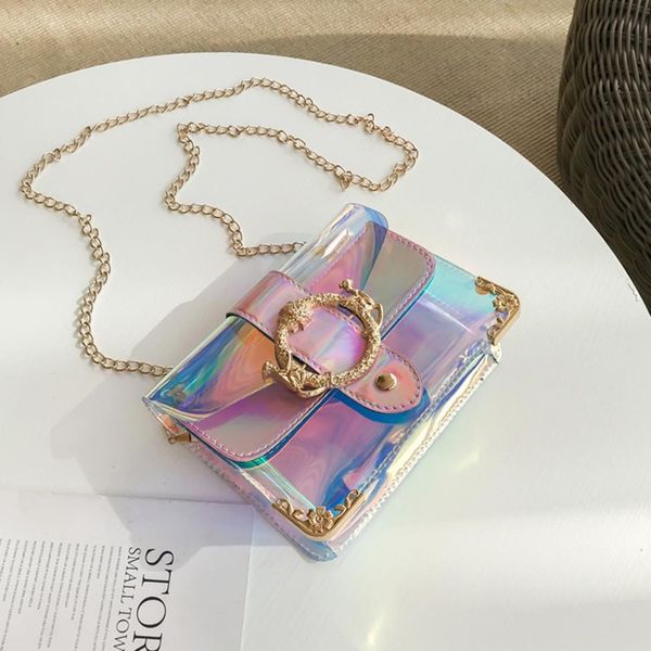 

2020 korean style laser transparent small square bag sweet fashion new handbag lock chain shoulder messenger bags