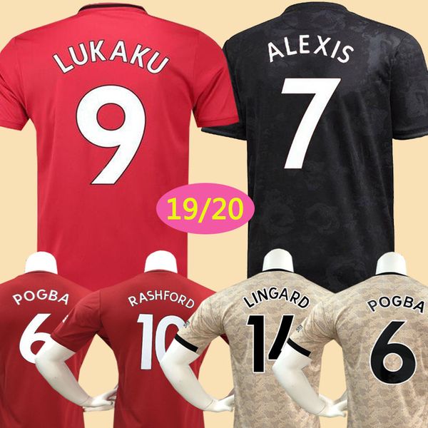 

fc manchester pogba soccer jersey 2019 2020 lingard lukaku rashford football shirt united utd 19 20 uniforms man + kids kit jerseys, Black;yellow
