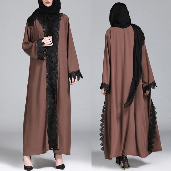 

fashion muslim womens lace robe ramadan clothing kimono islamic lace splicing long coat middle east long robe abaya femme 2019, Red