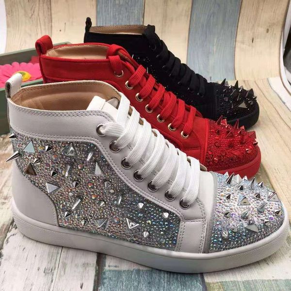 

plus size 35 to 47 studded spikes red bottom shoes designer sneakers spikes orlato red bottom party trainers mens genuine leather arena shoe, Black