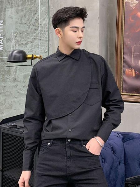 

men long sleeve casual shirt male slim fit dress shirt streetwear hip hop stage show costumes black white, White;black