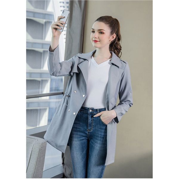 

весна нового большого размера ветровка женской моды крышка живот шнурок талия была тонкий сплошным цвет тренчкот женского a565, Tan;black