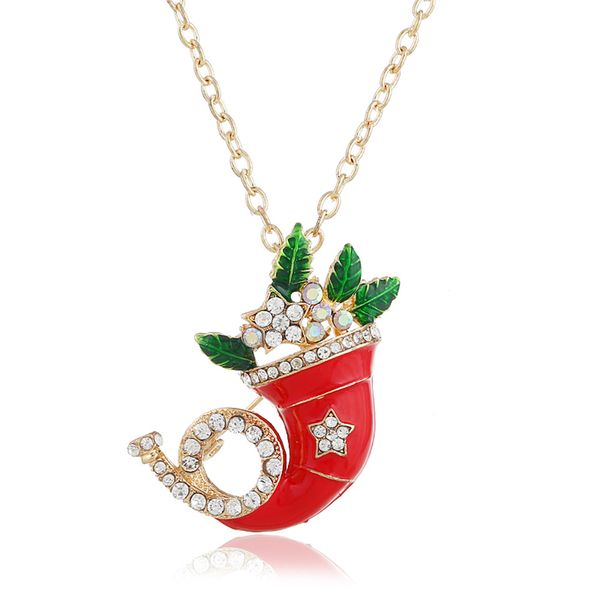

christmas santa hat tree leaves ladies pentagonal stars diamond drop oil brooch necklace sweater chain dual-use gift, Silver