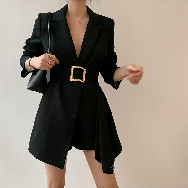 

women's suits & blazers [ewq] spring and autumn 2021 black blazer with belt korea style high-quality single-breasted ladies office coat, White;black