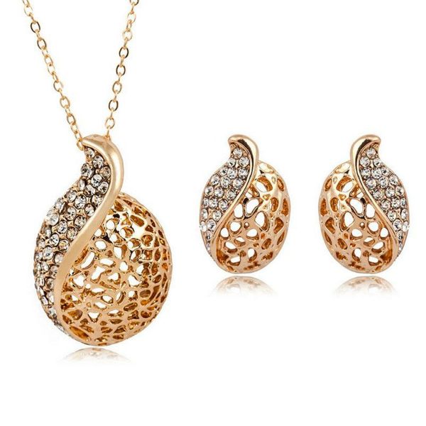 

new gold silver bridal комплект ювелирных изделий ожерелья серьги для женщин engagement романтическая форма стиль капли воды австрийский кри
