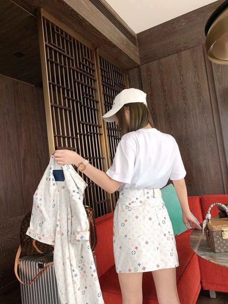 

20s designer women jacket + dresses suits fashion summer short sleeve jackets with dresses brand shirt dress size s-l yf205222, White