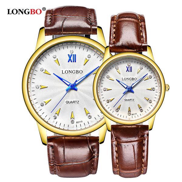

2018 longbo luxury quartz business dress watch casual fashion leather watches men women couple lovers gold analog wristwatches, Slivery;brown