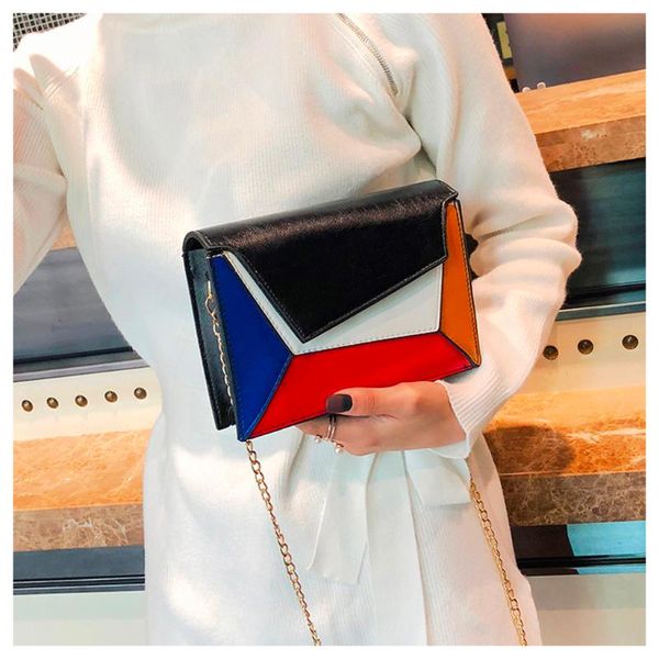 

38# pu chain small square bag female 2020 new korean version of the contrast color messenger bag wild fashion shoulder
