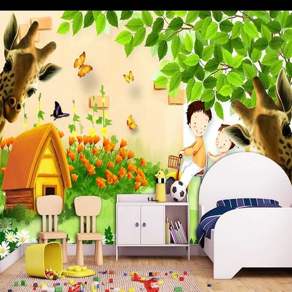 

new custom large mural 3d wallpaper cartoon giraffe boy coconut tree child bedroom mural tv back wall decor deep 5d embossed
