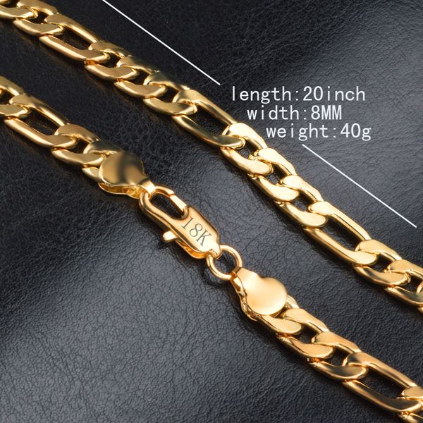 

gold tone 8mm figaro chain bracelet necklace link curb chain for men, Silver