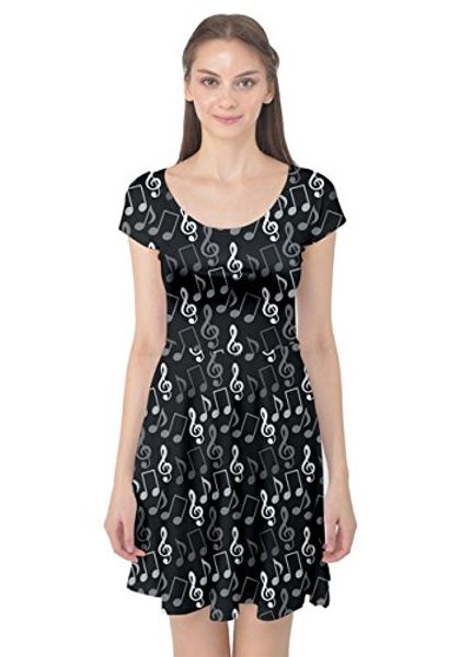 

cowcow womens pattern with music notes treble clef cap sleeve dress, Black;gray