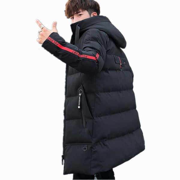 

мода бизнес парка мужчины 2018 новая зимняя куртка мужчины длиной до колена сгущают теплую хлопчатобумажную верхнюю одежду с капюшоном пальт, Black