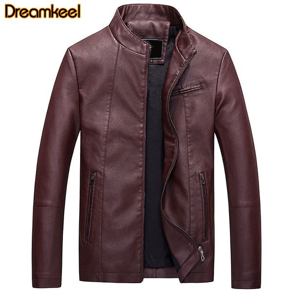

men's pu leather jacket causal male long sleeve winter thick pocket bomber jacket outerwear zipper motorcycle and coat r, Black;brown