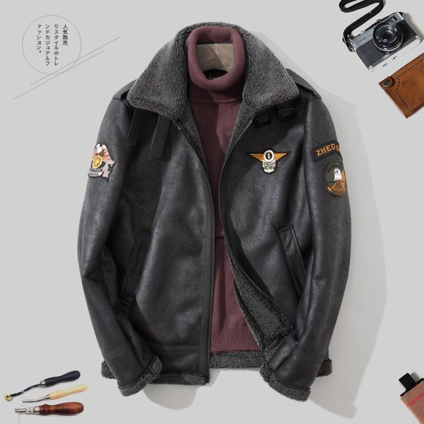 

2020 new fur one warm jacket men's winter new korean version of loose casual suede jacket flight suit size m-5xl, Black;brown