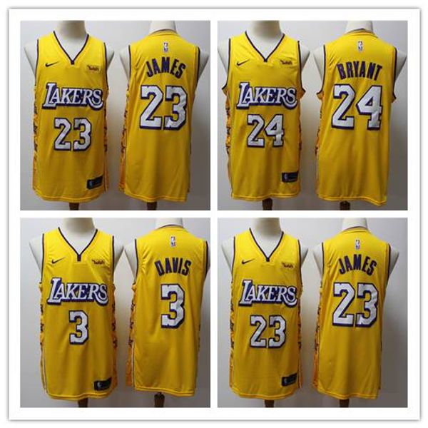 

men youth los angeles lakers 23 james 3 davis 24 kobe yellow 2019/20 swingman 1 nba jersey - city edition, Blue;black