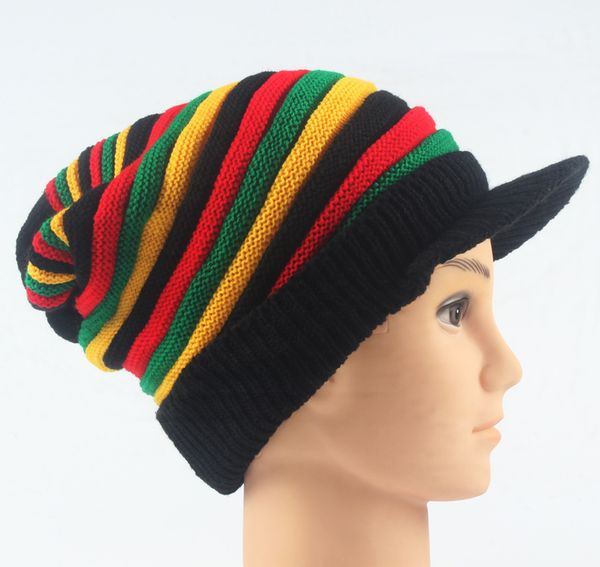 

multi-colored bob marley jamaica rasta beanie hat warm cap winter