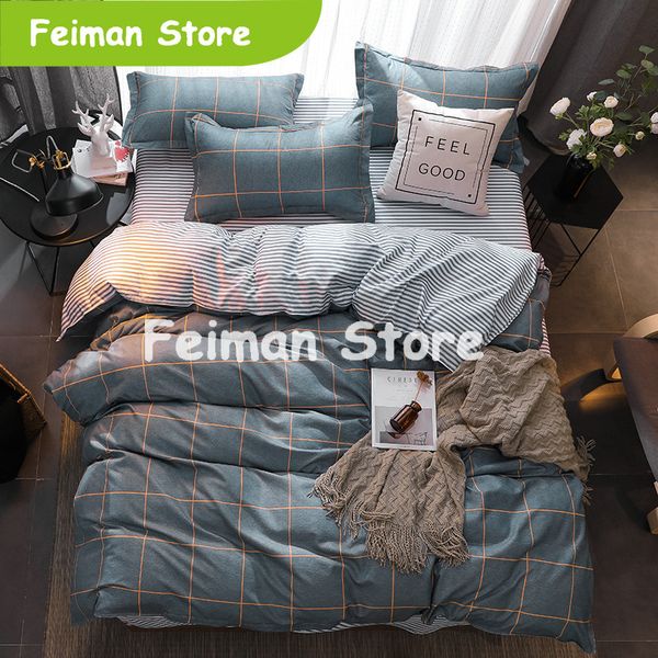 

3/4pcs modern bedding set super king size bed linens reactive printing duvet cover set pastoral style home bed flat sheet