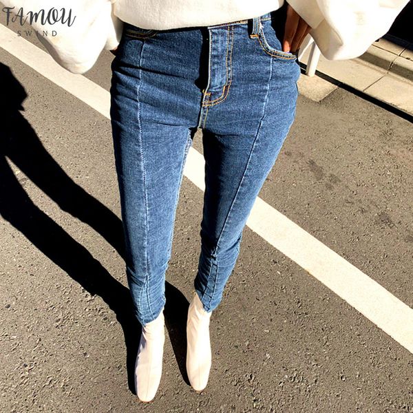

summer spring irregular stretch patchwork denim jeans women skinny tassel high waist pants capris female pencil jeans 2019, Blue