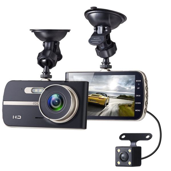 

night vision 170 degree motion detection car dvr 4.0" lcd 1080p full hd double lens with rear view camera