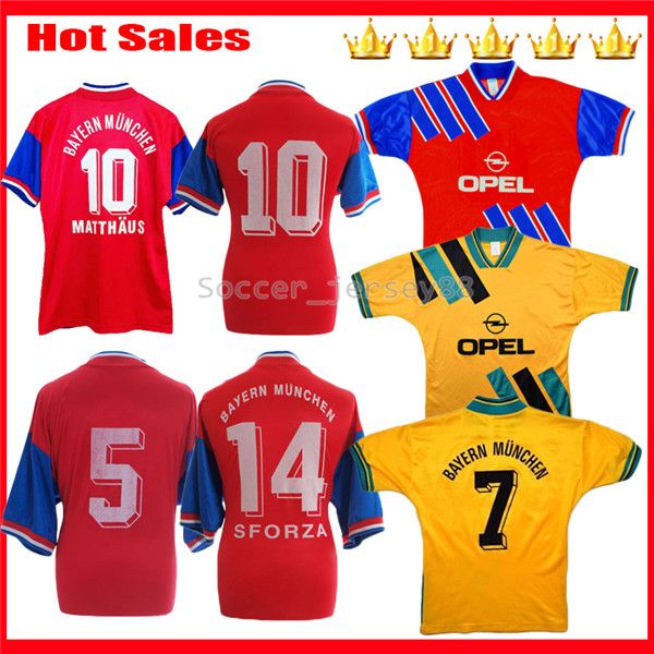 

retro 1993-95 bayern munich home matthaus home red way soccer jerseys vintage classic matthÃ¤us scholl nerlinger labbad football shirts, Black;yellow
