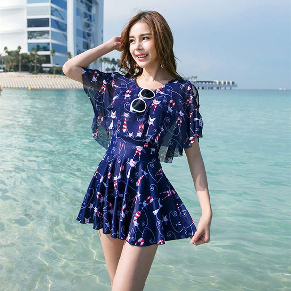

nodelay]one piece swimsuit lovely cartoon skirt swimwear women beachwear printed bathing suit 2019 girls conservation swim suit, White;black