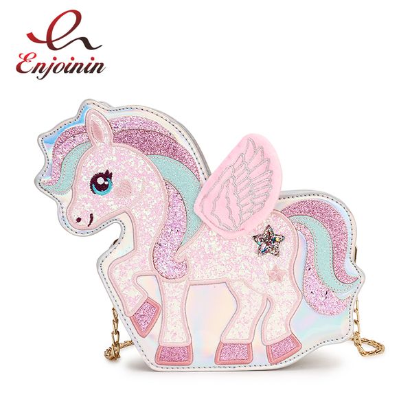 

мода мечта unicorn пришивание pu лазерной девушки цепи кошелек мешок плеча tote crossbody мини сумка женщина закрылки болс сумка