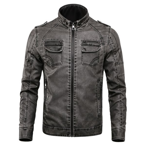 

new winter jacket men stand collar leather jackets plus velvet washed retro pu leather jacket mens thicken warm coats plus size, Black;brown