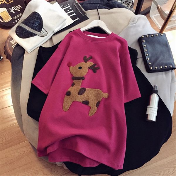 

loose versatile round collar short sleeve loose t-shirt versatile round collar short sleeve t-shirt top, White