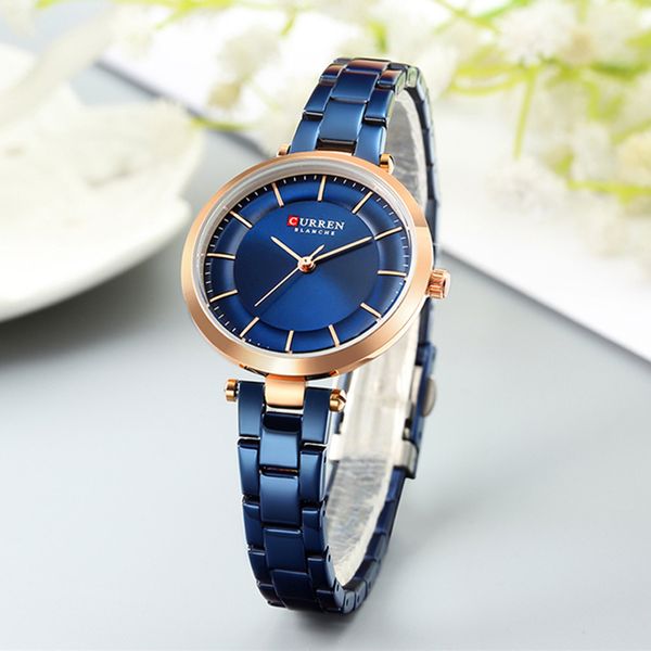 

curren quartz watches rose blue bracelet female clock casual slim watches stainless steel ladies wristwatch, Slivery;brown
