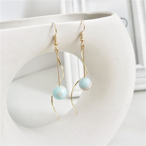 

geometric stone beads wave clip on earrings no pierced elegant long no hole earring, Silver