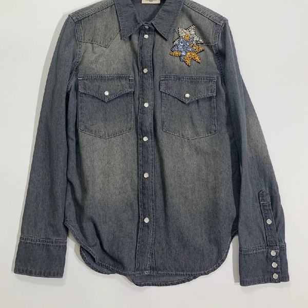 

women shirt small diamond pentagram denim shirt, White